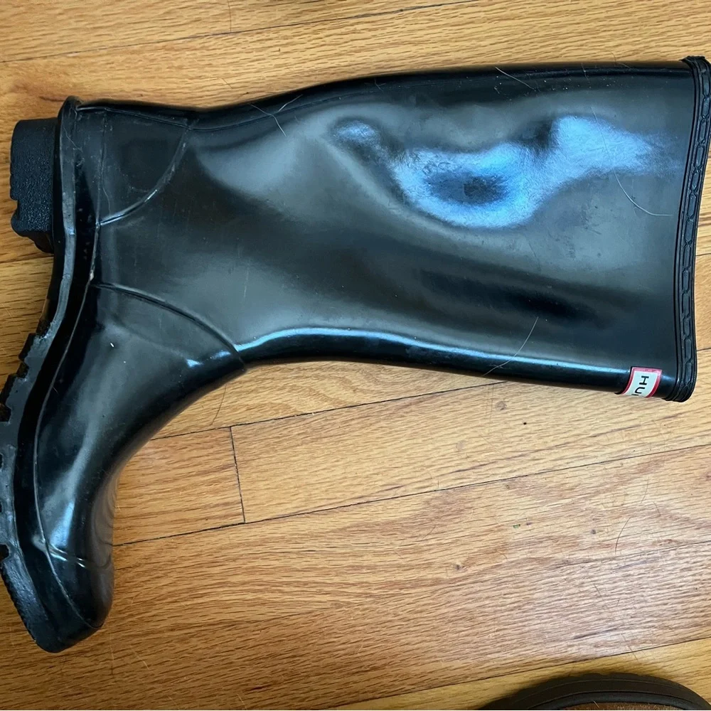 Hunter tall rain boots black shinny women’s size 9 - Picture 4 of 7
